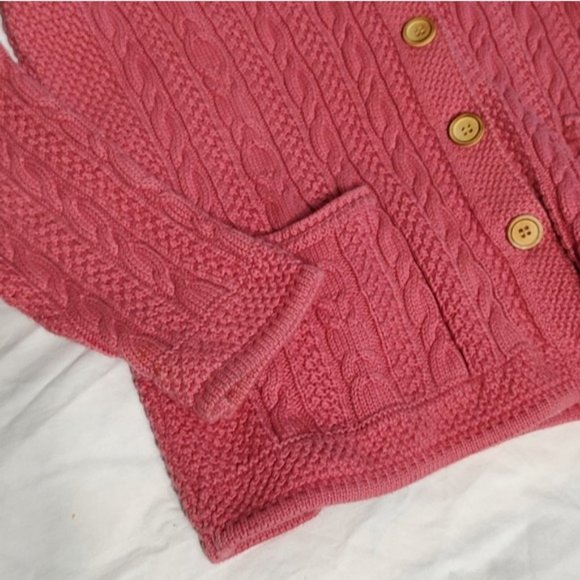 Vintage LL Bean Pink Cable Knit Cotton Cardigan M - Picture 4 of 8